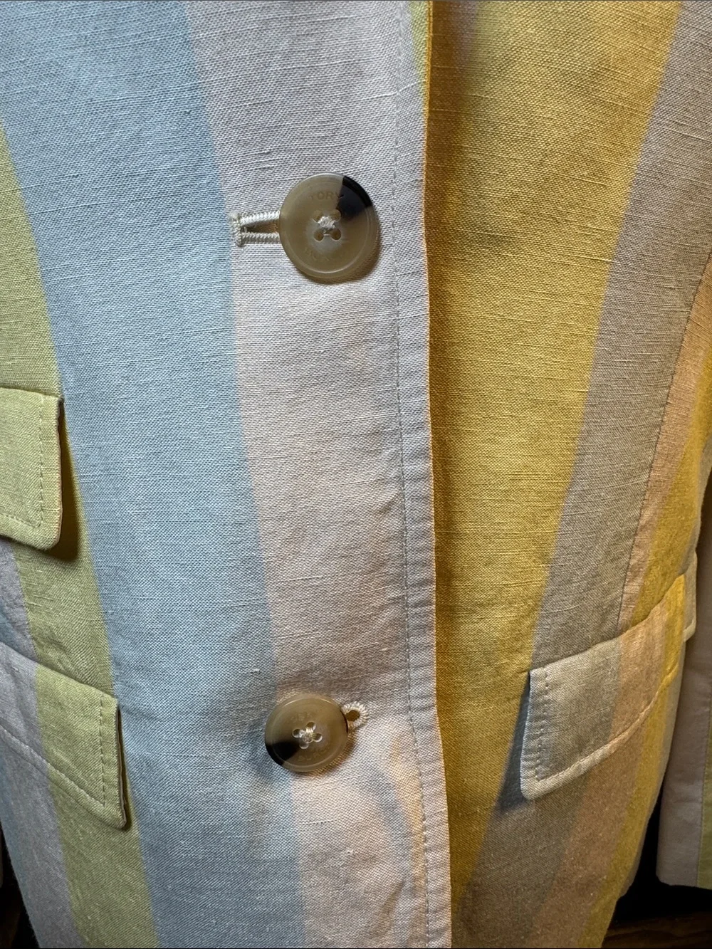 Tory Burch Yellow, White and Pale Blue Striped Pants and Blazer